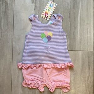 NWT JellyBean by Smock Candy Purple and White Striped Balloon Appliqué Swing Set